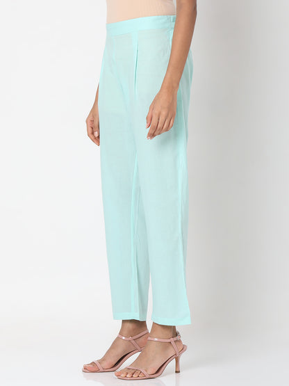 Women's Mint Green Polyester Kota Dori Embroidered Kurta