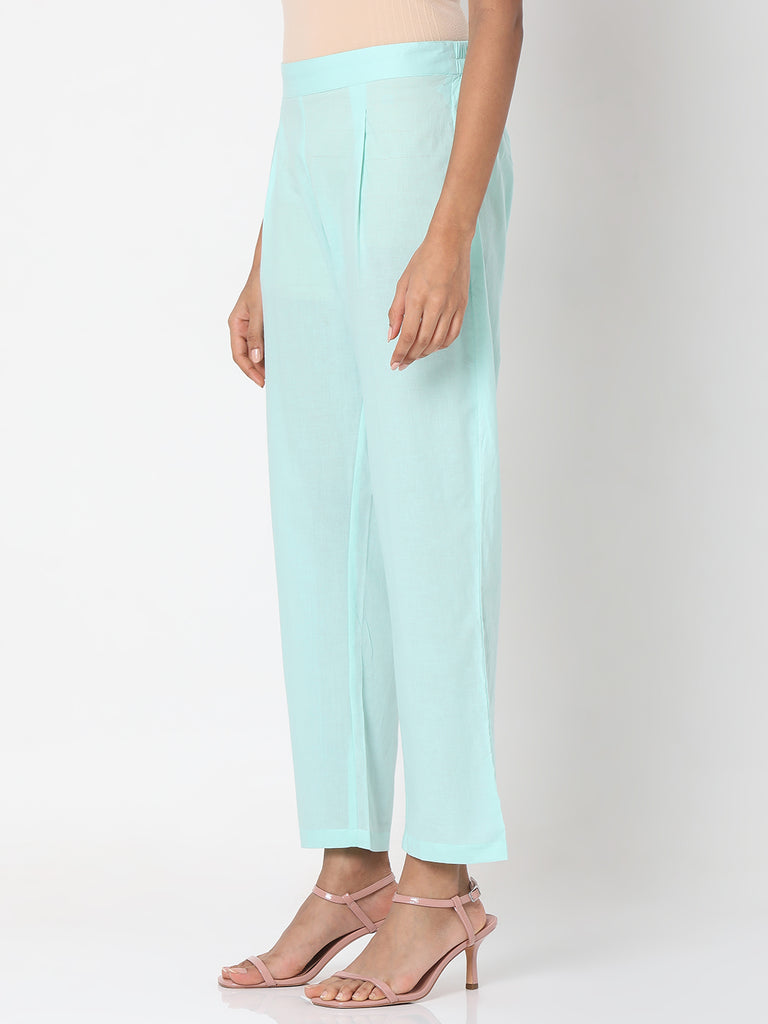 Women's Mint Green Polyester Kota Dori Embroidered Kurta