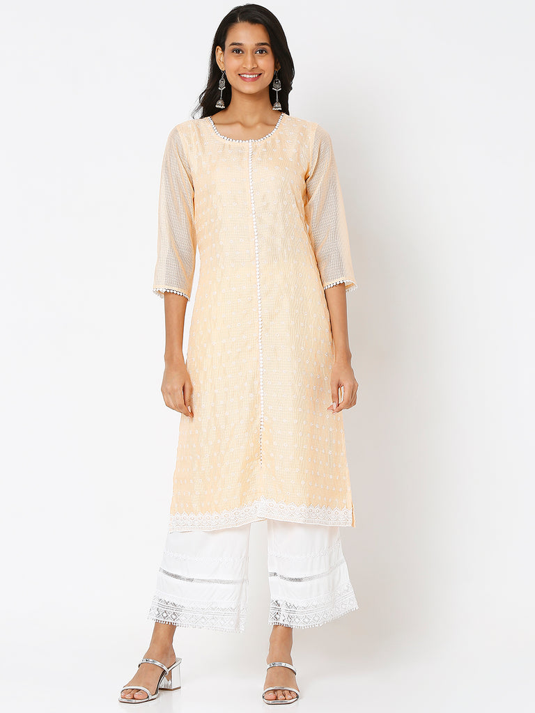 Women's Mango Polyester Kota Dori Embroidered Kurta