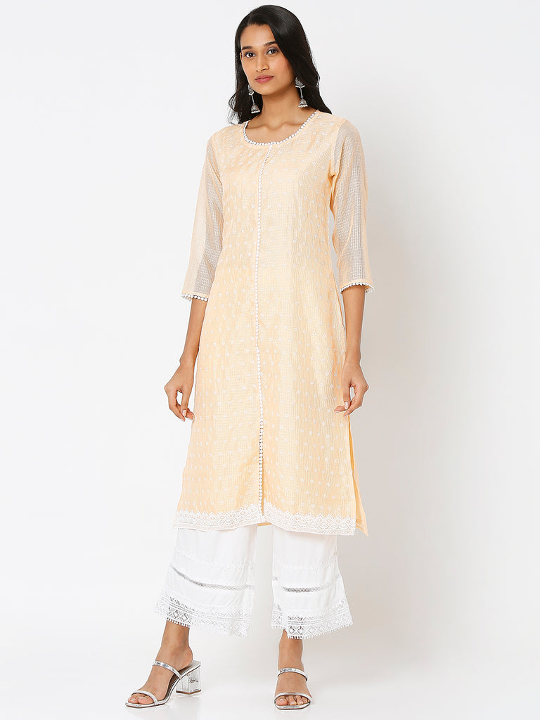 Women's Mango Polyester Kota Dori Embroidered Kurta