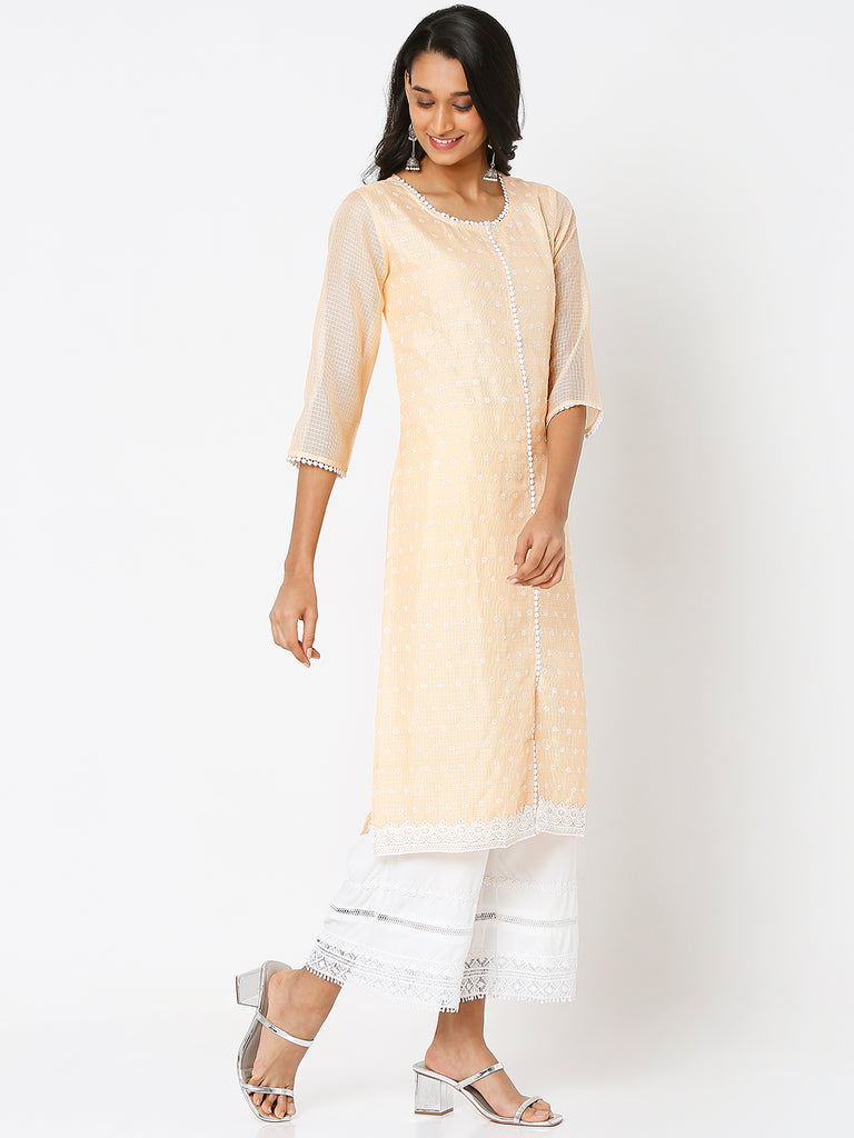 Women's Mango Polyester Kota Dori Embroidered Kurta
