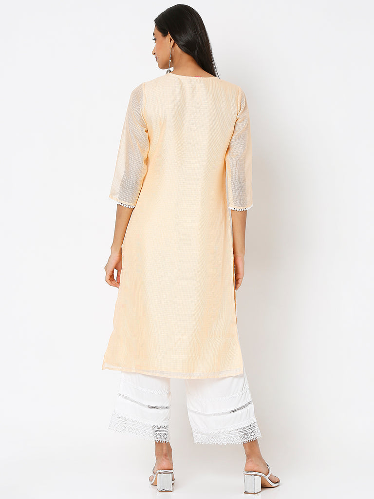Women's Mango Polyester Kota Dori Embroidered Kurta