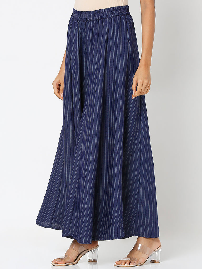 Women's Indigo Cotton Slub Solid Palazzo
