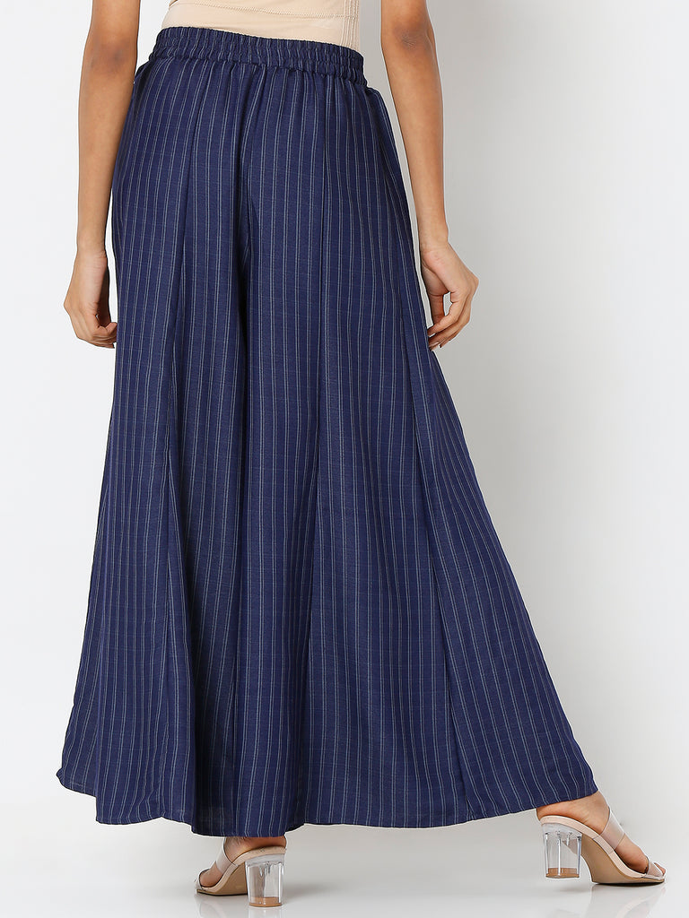 Women's Indigo Cotton Slub Solid Palazzo