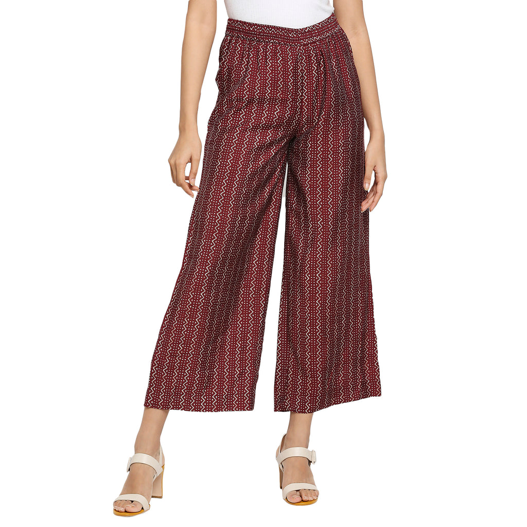 Women's Maroon Viscose Blend Printed Palazzo