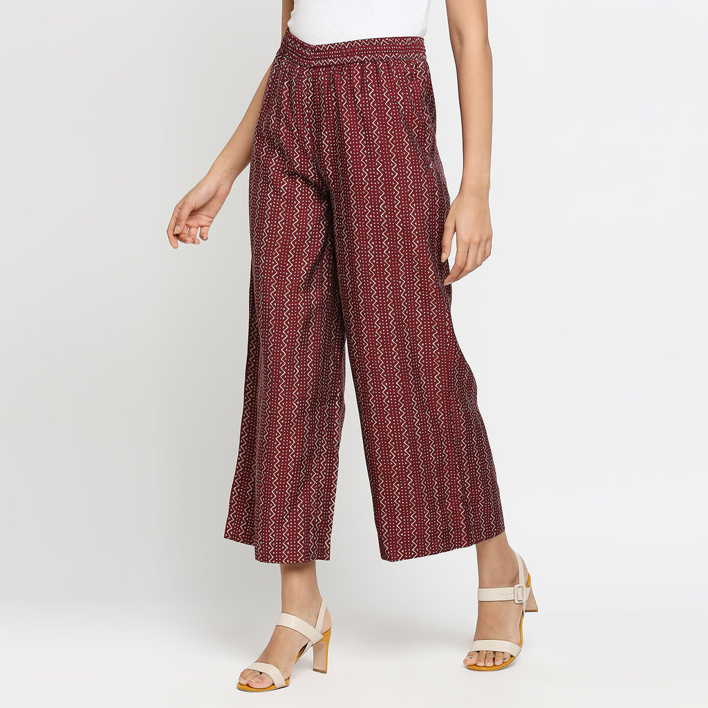 Women's Maroon Viscose Blend Printed Palazzo