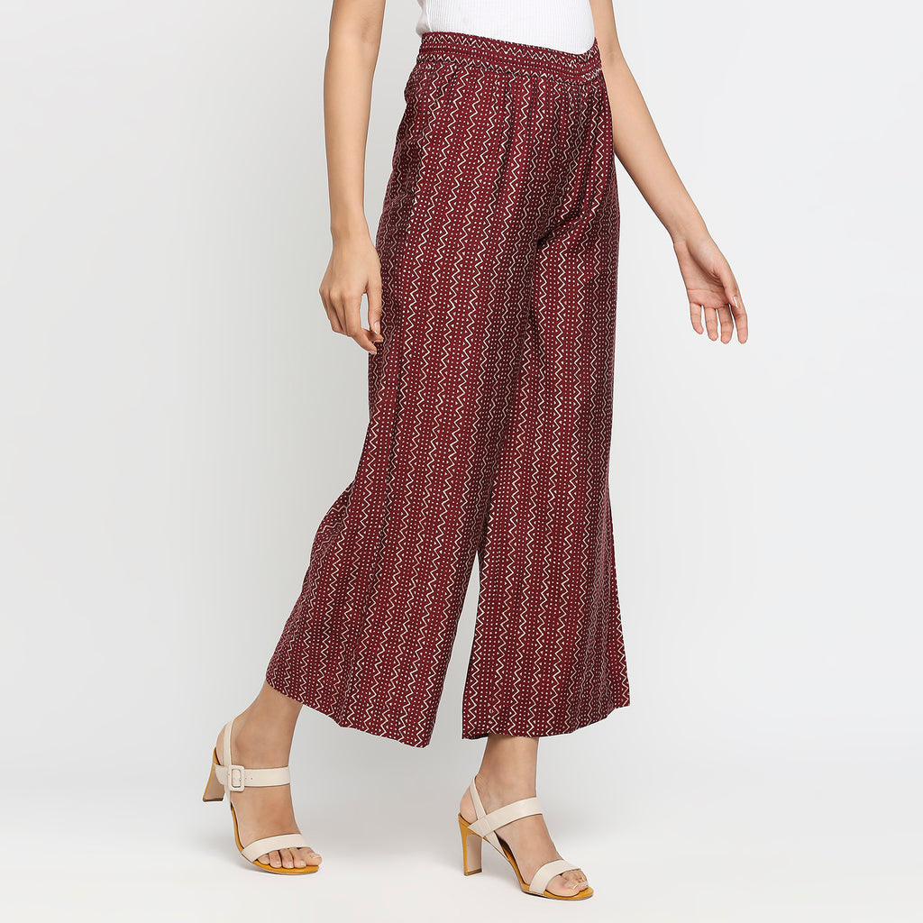 Women's Maroon Viscose Blend Printed Palazzo