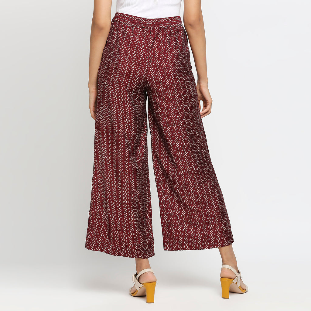 Women's Maroon Viscose Blend Printed Palazzo