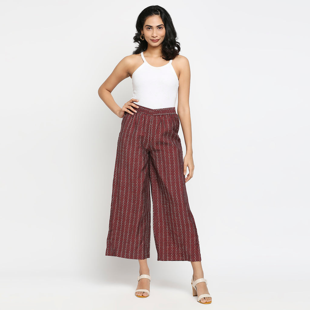 Women's Maroon Viscose Blend Printed Palazzo