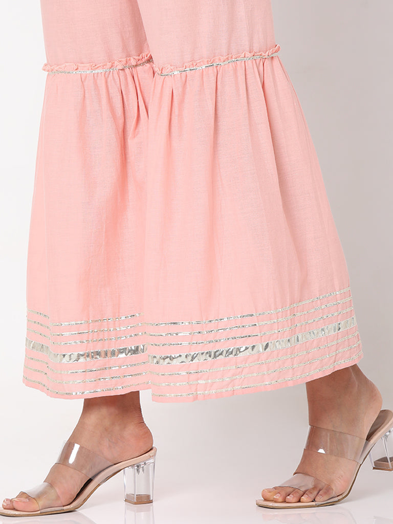 Women's Rose Pink Poly Georgette Embroidered Kurta & Palazzo Sets