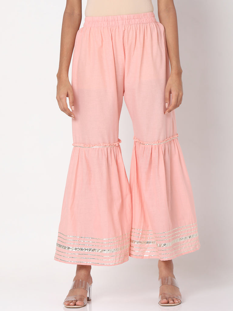 Women's Rose Pink Poly Georgette Embroidered Kurta & Palazzo Sets