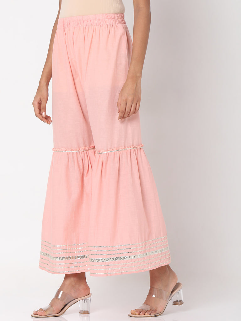 Women's Rose Pink Poly Georgette Embroidered Kurta & Palazzo Sets