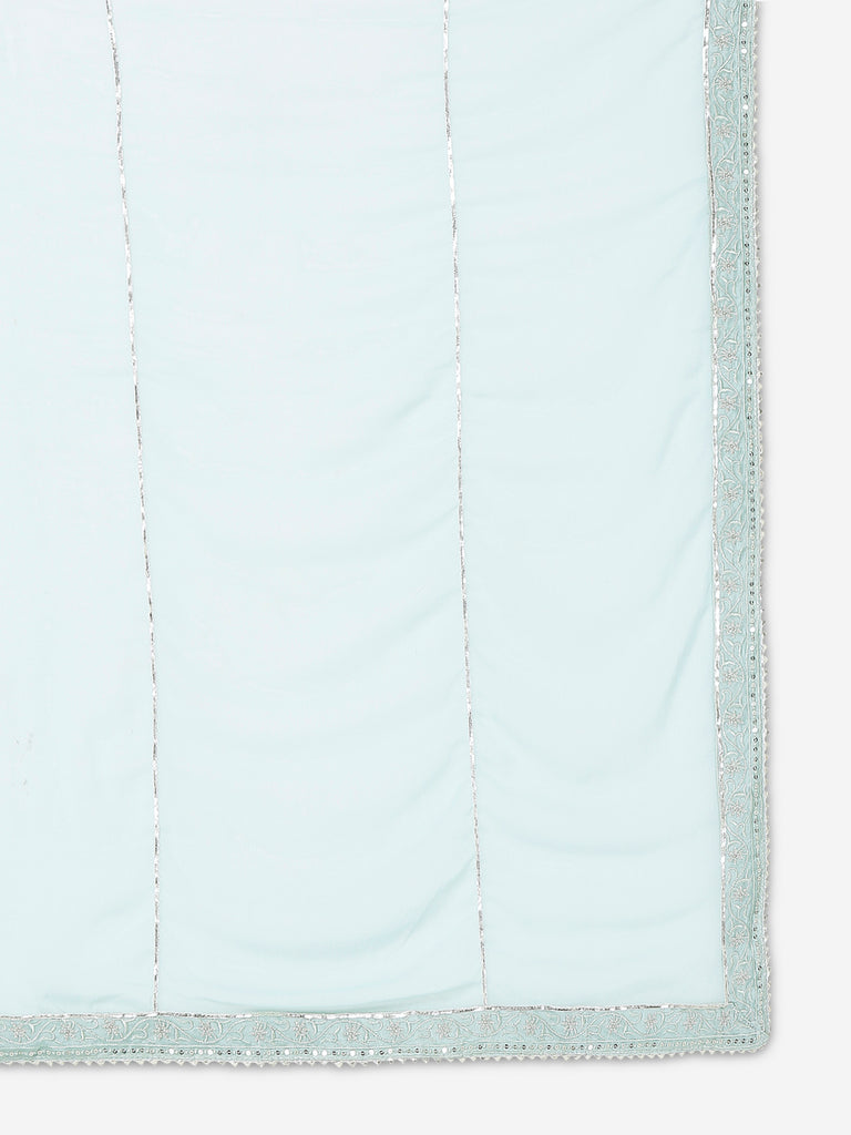 Women's Light Blue Polyester Chanderi Embroidered Kurta & Palazzo Sets