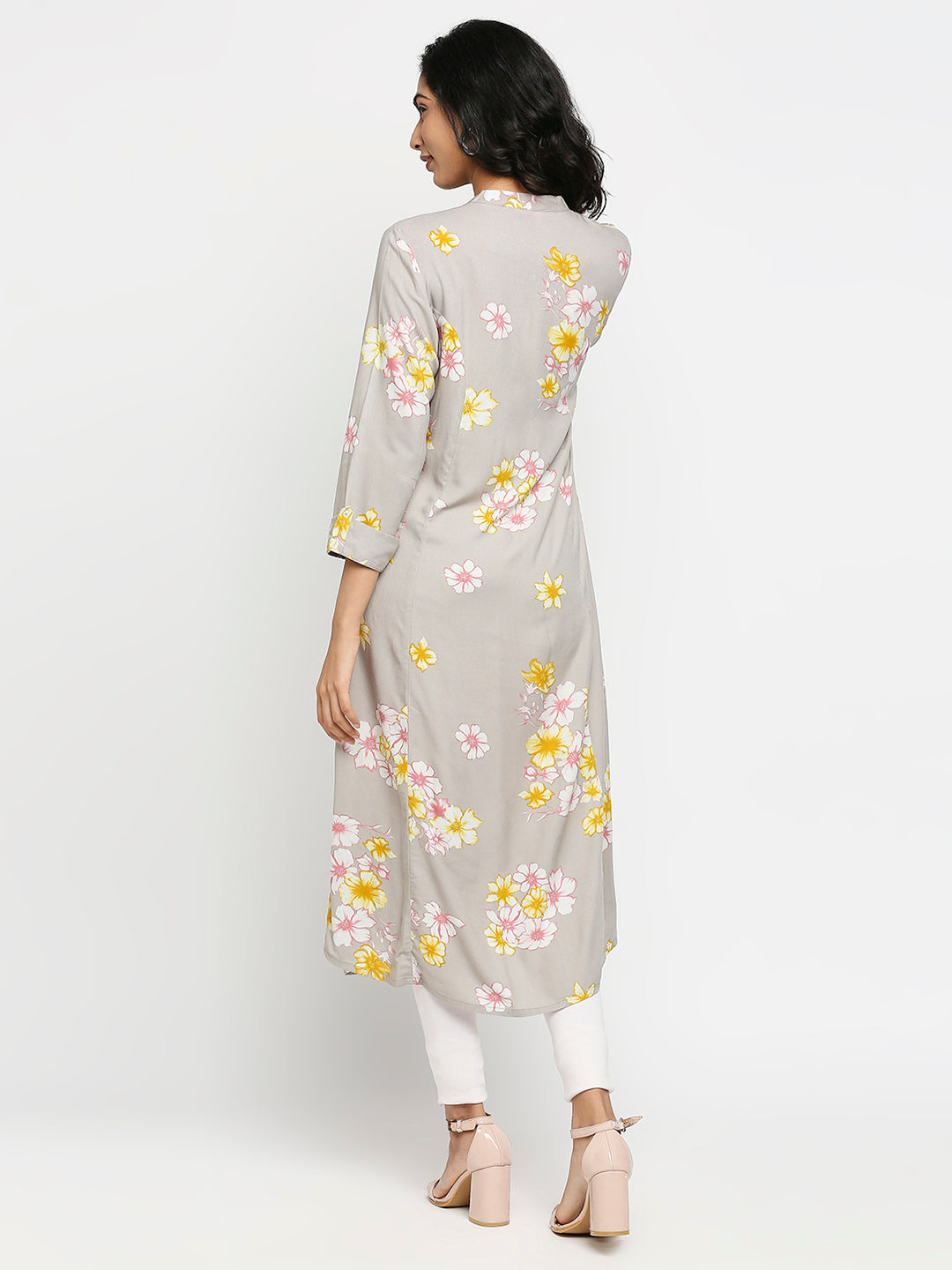 Women's Grey Rayon Floral Kurta