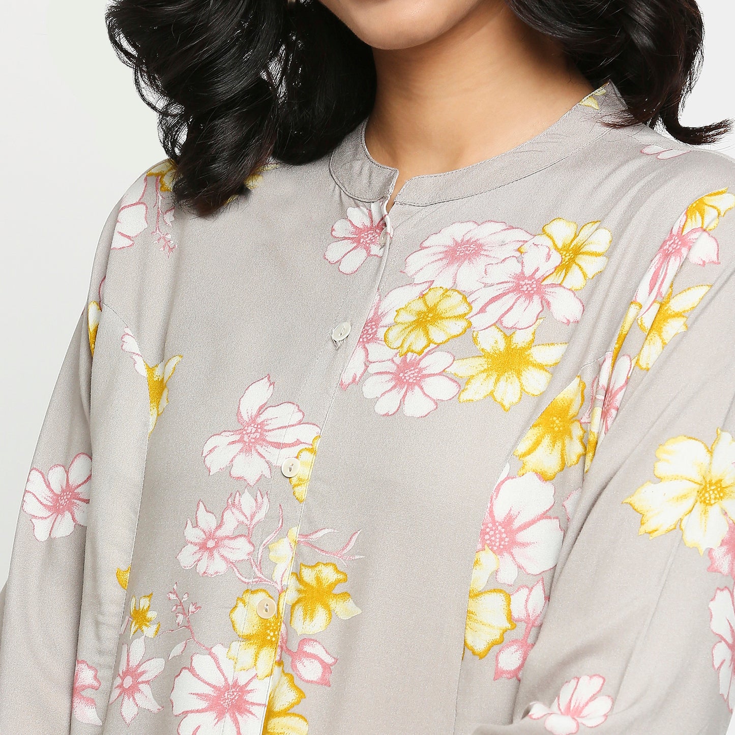 Women's Grey Rayon Floral Kurta