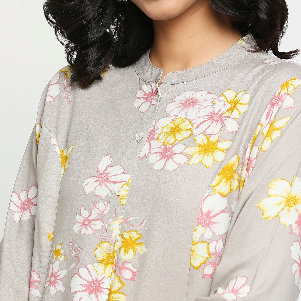 Women's Grey Rayon Floral Kurta