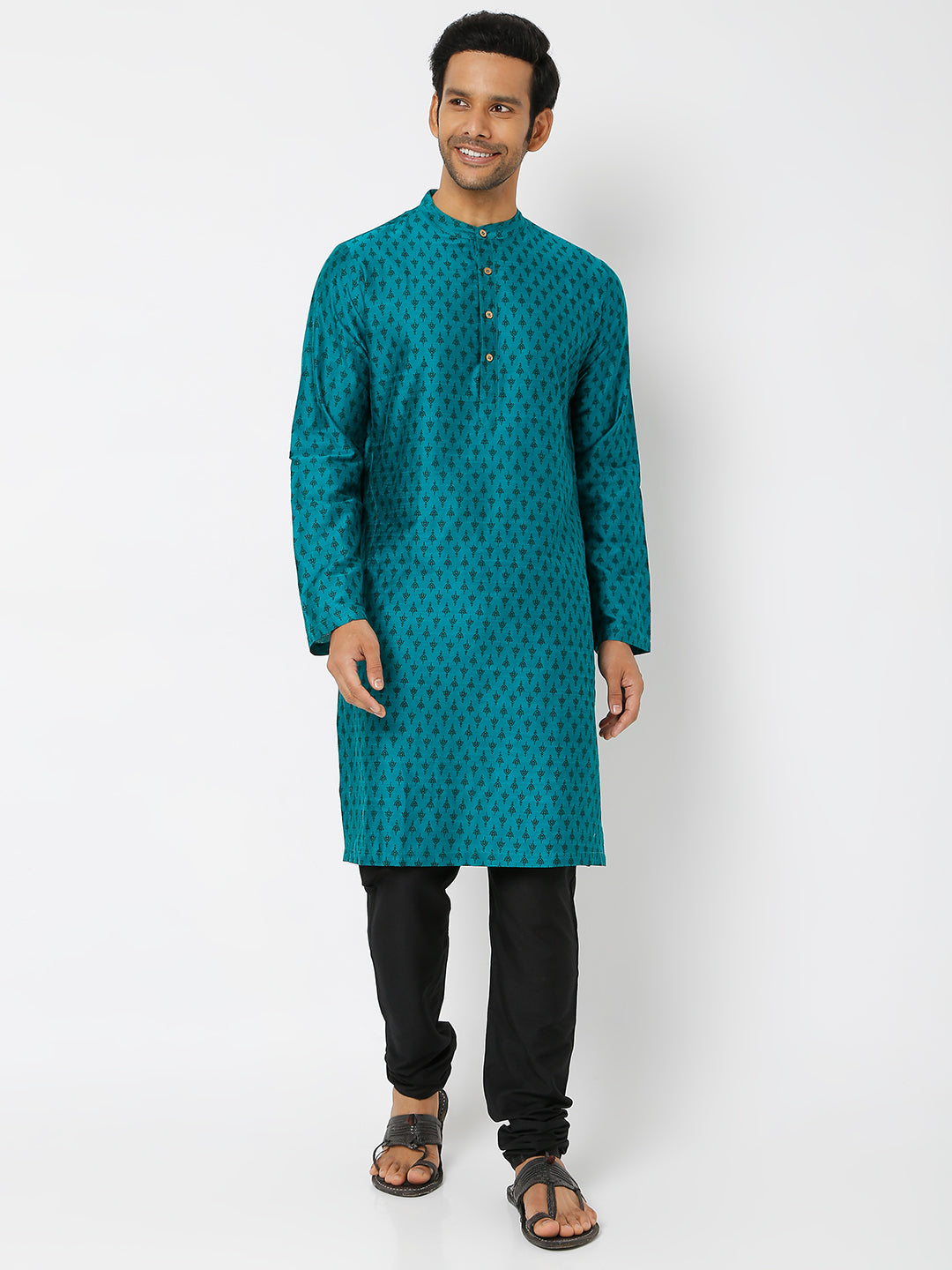 Men's Blue Polystaple Printed Kurta