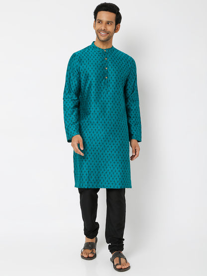 Men's Blue Polystaple Printed Kurta