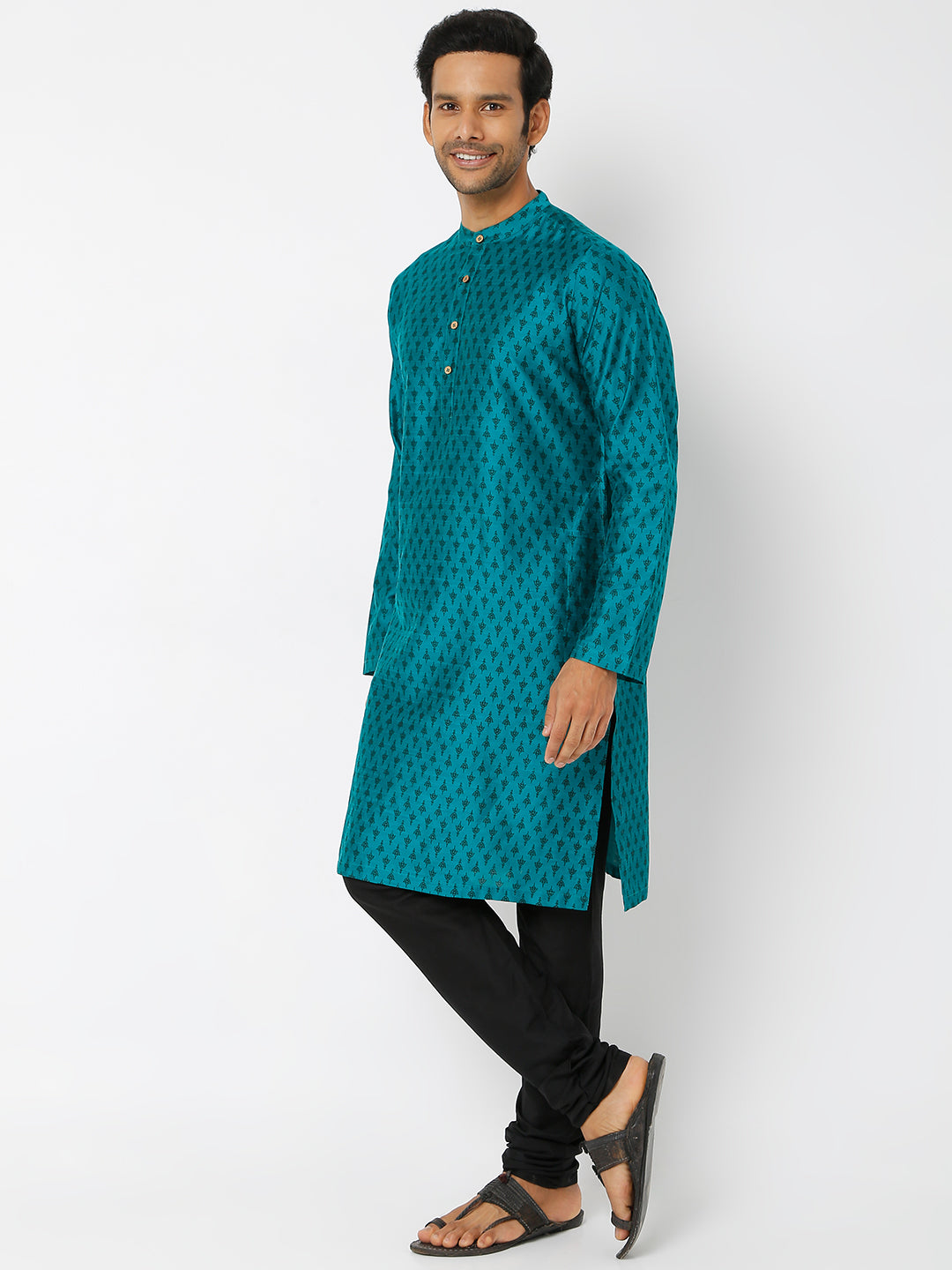 Men's Blue Polystaple Printed Kurta