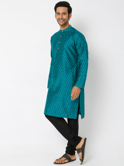Men's Blue Polystaple Printed Kurta