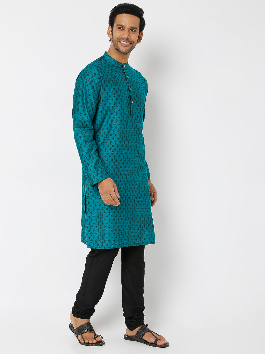 Men's Blue Polystaple Printed Kurta