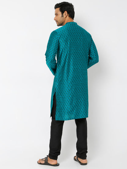 Men's Blue Polystaple Printed Kurta