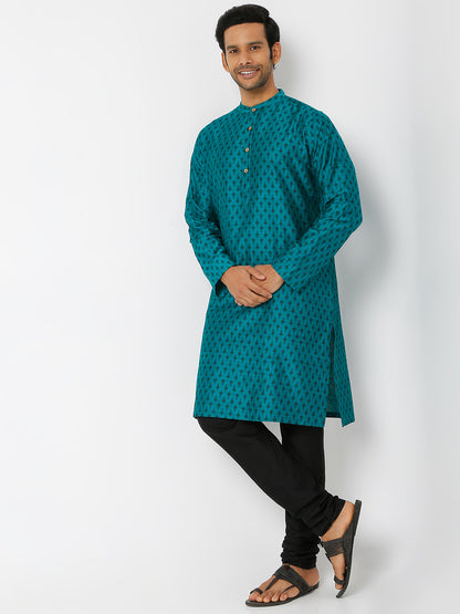 Men's Blue Polystaple Printed Kurta