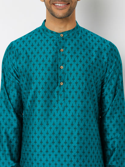 Men's Blue Polystaple Printed Kurta
