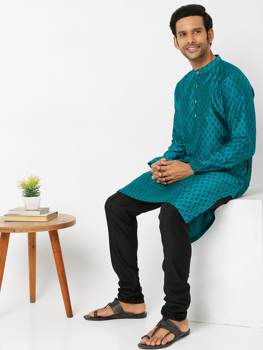 Men's Blue Polystaple Printed Kurta