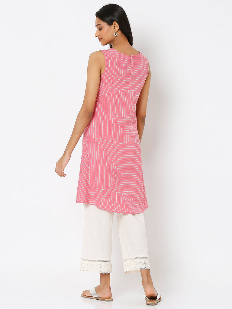 Women's Pink Viscose Blend Printed Kurta