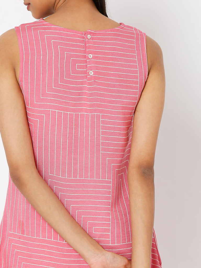 Women's Pink Viscose Blend Printed Kurta