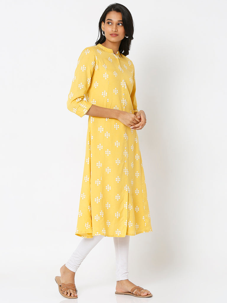 Women's Mustard Viscose Blend Printed Kurta