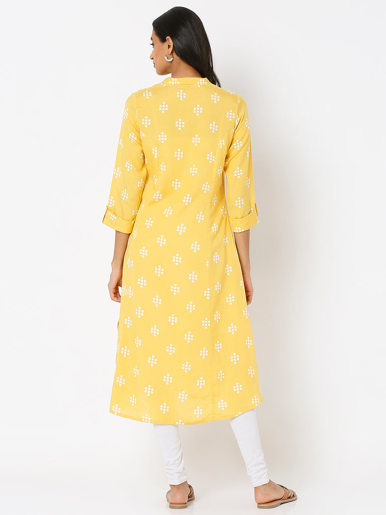 Women's Mustard Viscose Blend Printed Kurta