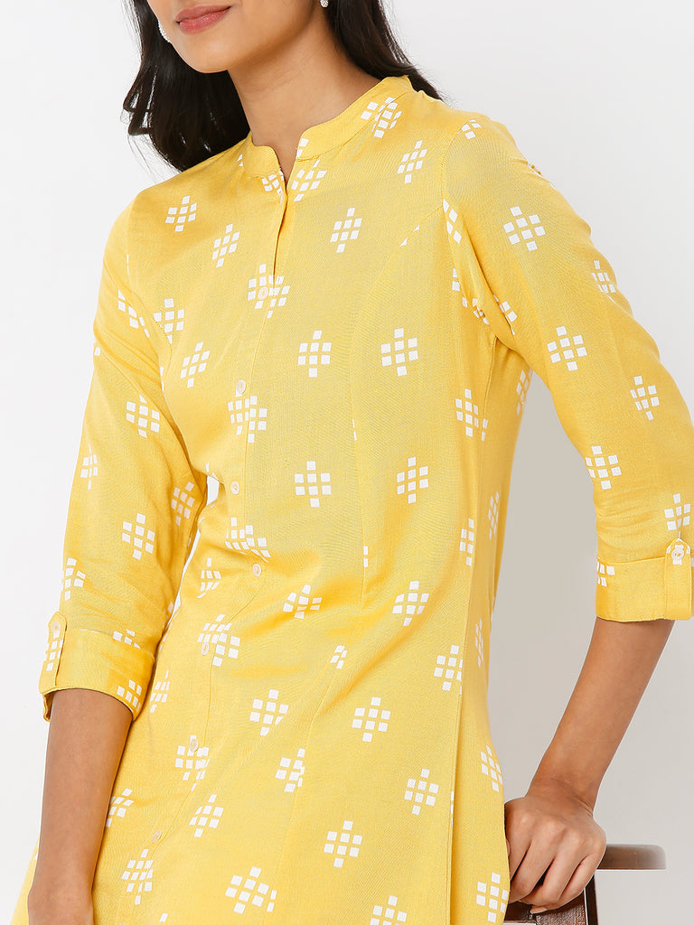 Women's Mustard Viscose Blend Printed Kurta