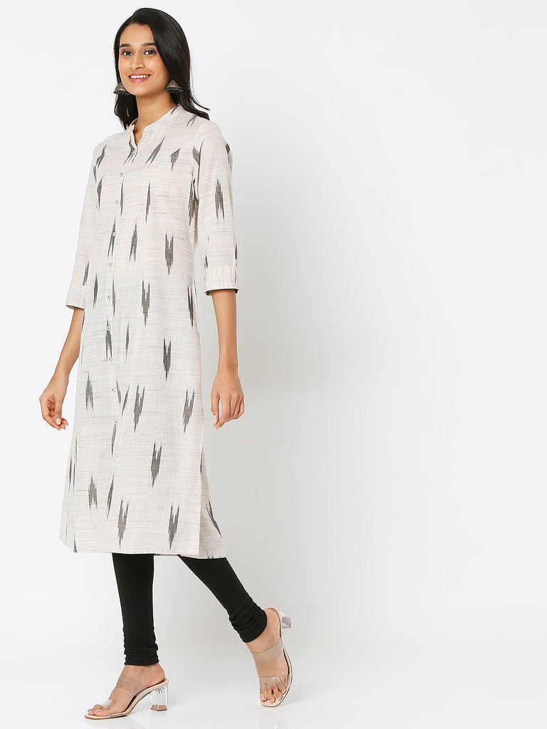 Women's Beige Polyester Blend Printed Kurta