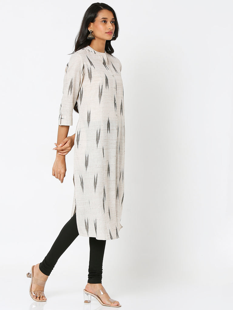 Women's Beige Polyester Blend Printed Kurta