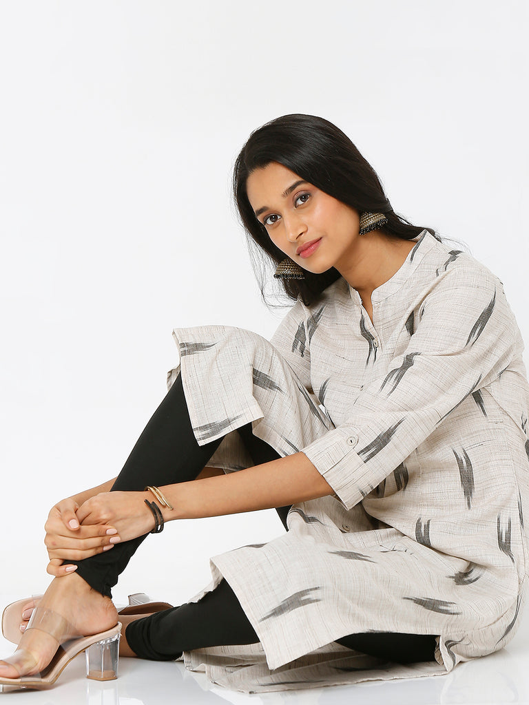 Women's Beige Polyester Blend Printed Kurta