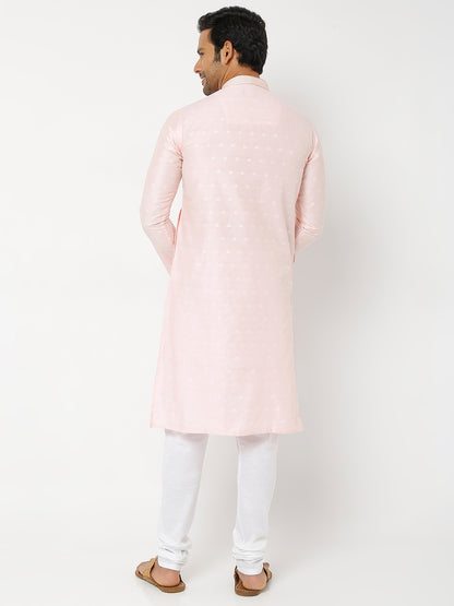 Men's Pink Polyester Cotton Printed Kurta Churidar Sets