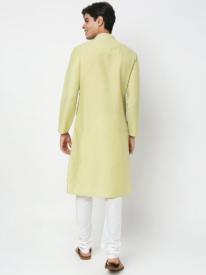 Men's Green Polyester Cotton Embroidered Kurta Pyjama Set
