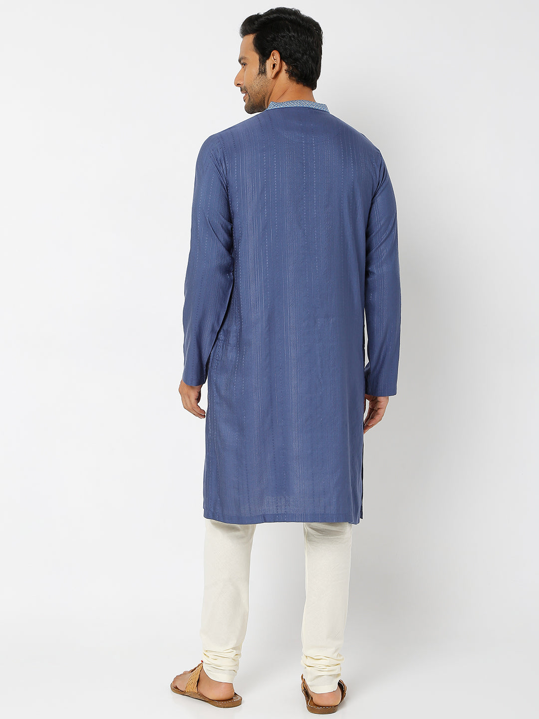 Men's Blue Viscose Blend Embroidered Kurta