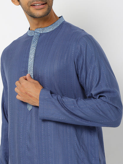 Men's Blue Viscose Blend Embroidered Kurta