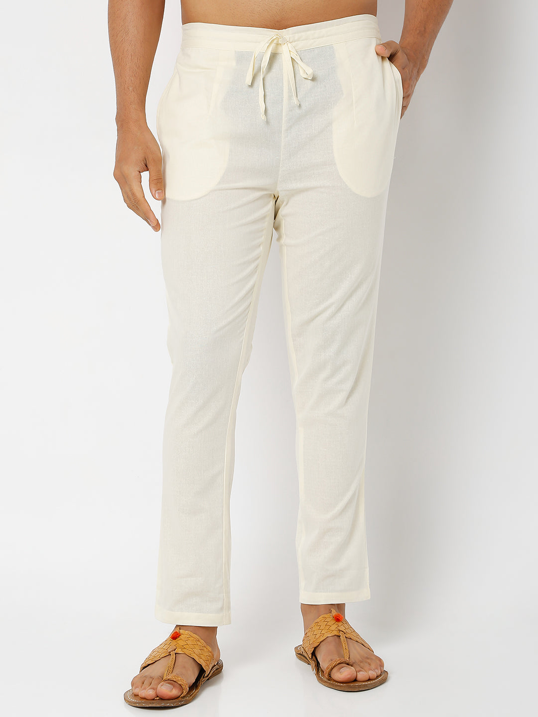 Men's Off White Poplin Solid Pyjamas