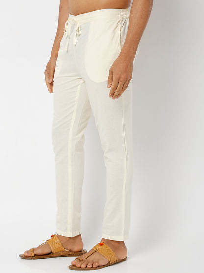 Men's Off White Poplin Solid Pyjamas