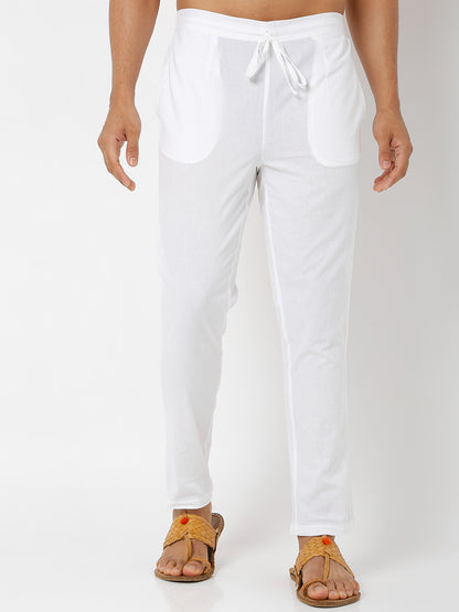 Men's White Poplin Solid Pyjamas