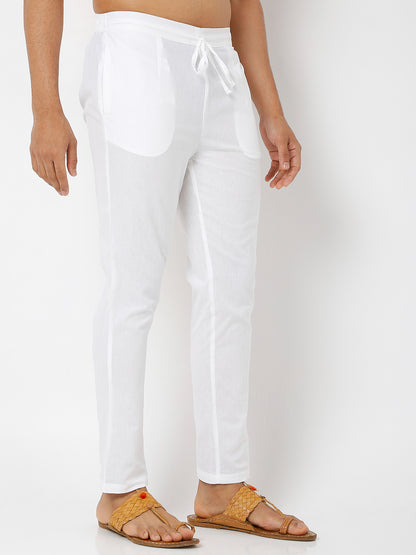 Men's White Poplin Solid Pyjamas