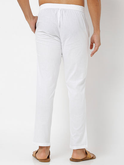 Men's White Poplin Solid Pyjamas