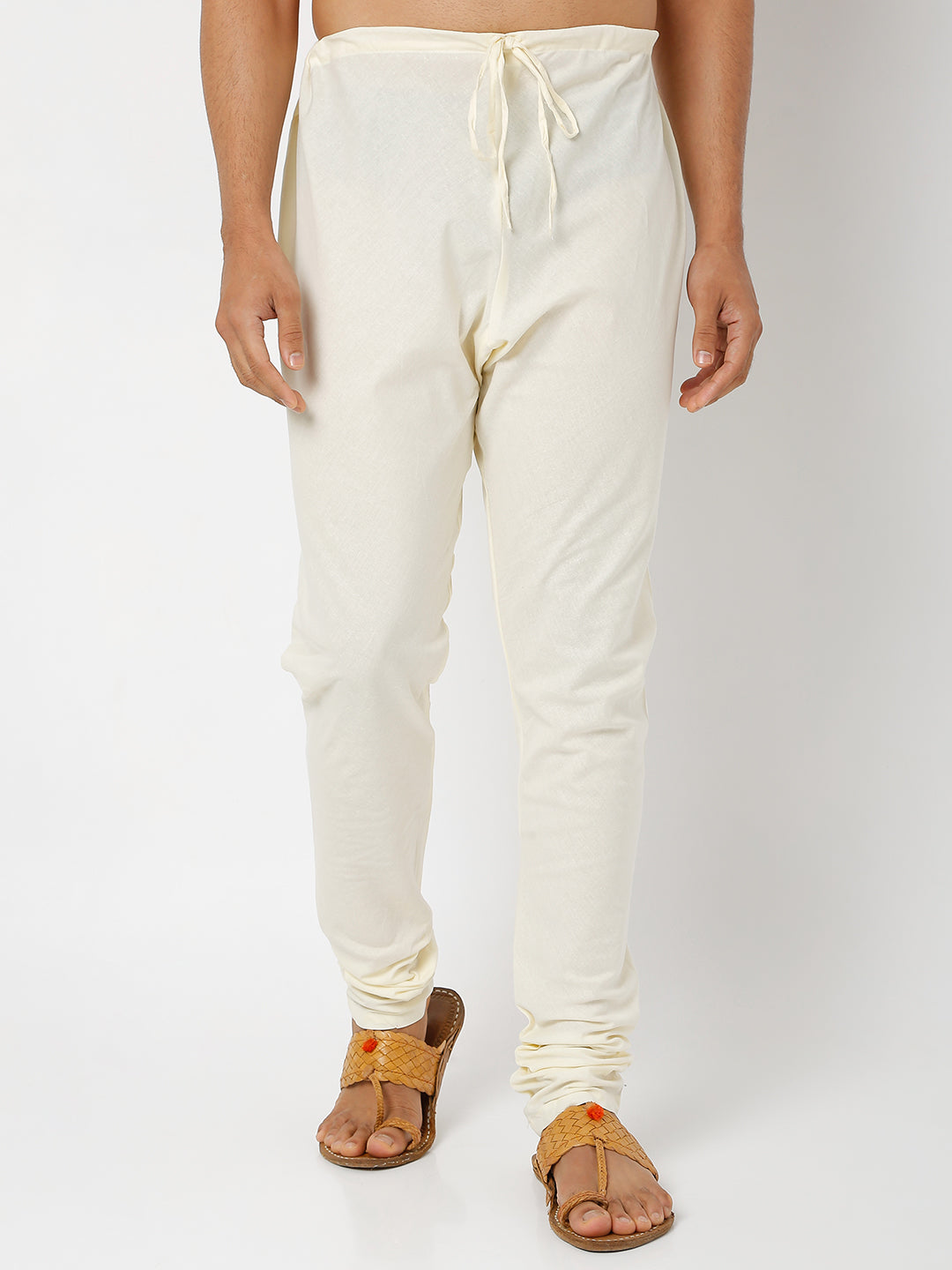 Men's Off White Poplin Solid Churidar