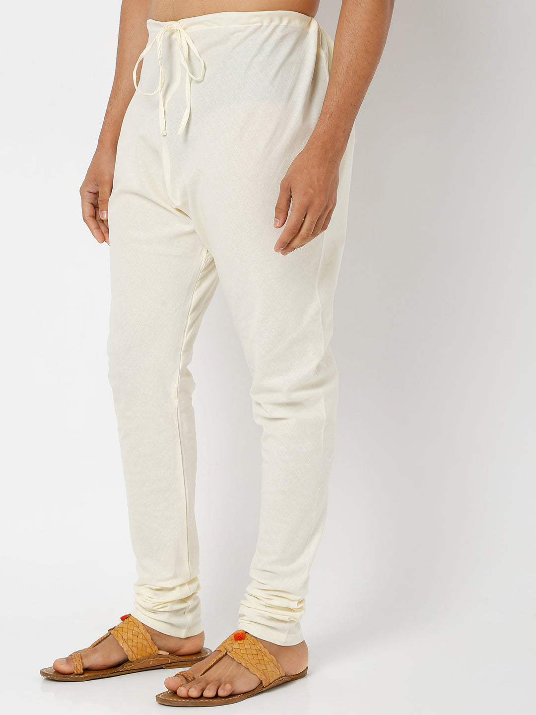 Men's Off White Poplin Solid Churidar