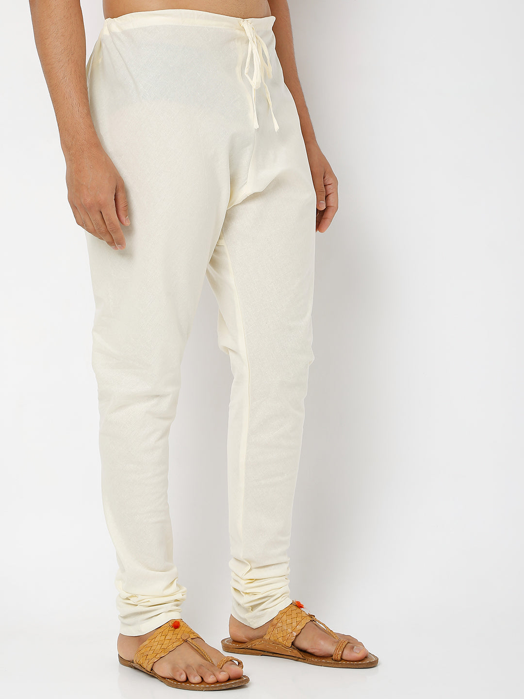 Men's Off White Poplin Solid Churidar