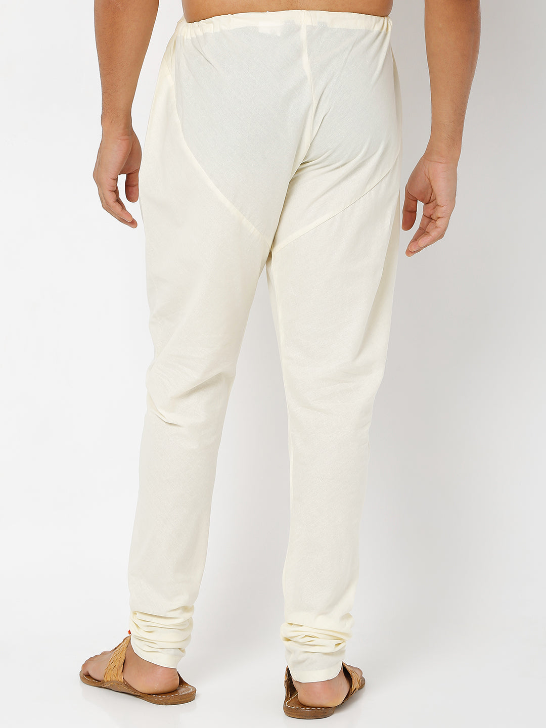 Men's Off White Poplin Solid Churidar